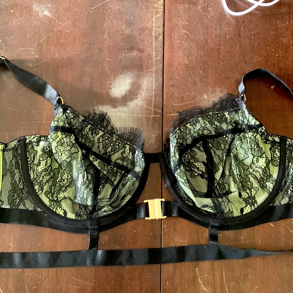 Playful promises Gabi Fresh Harness Bra Chartreuse and Black Lace 36G